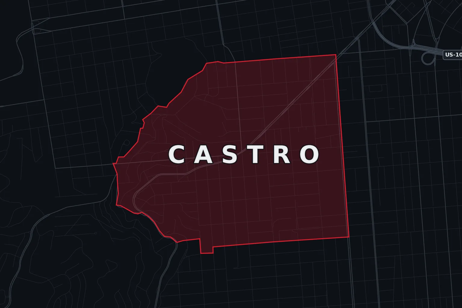 Stylized map of Castro, San Francisco, with the AMB Protective Services coverage area highlighted