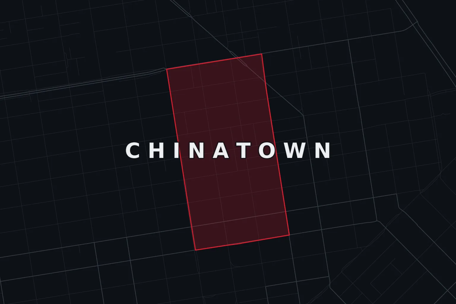 Stylized map of Chinatown, San Francisco, with the AMB Protective Services coverage area highlighted