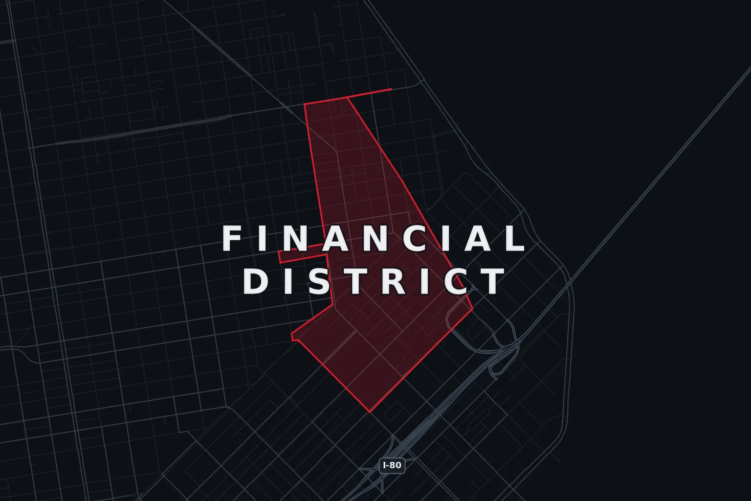Stylized map of Financial District, San Francisco, with the AMB Protective Services coverage area highlighted