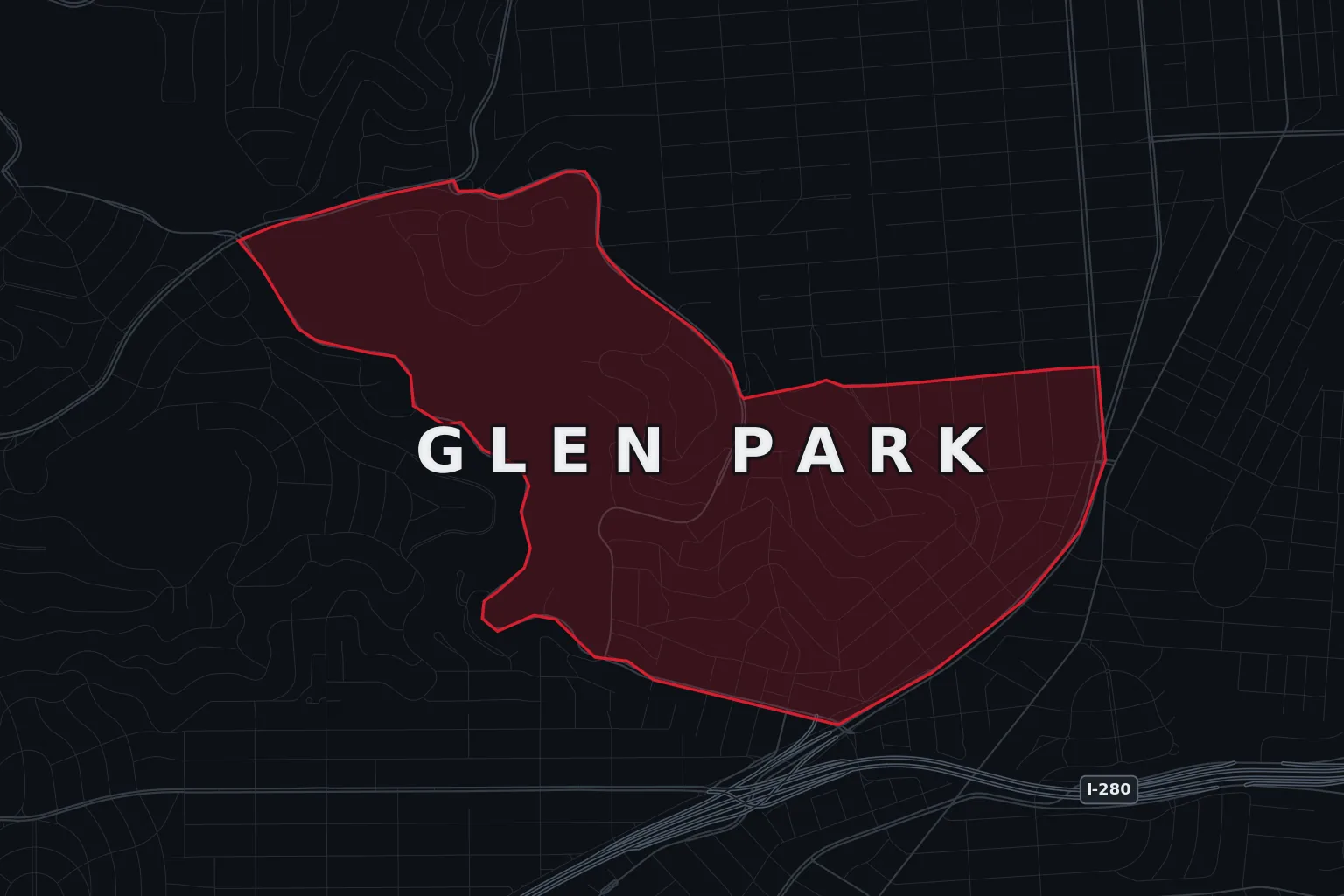Stylized map of Glen Park & Diamond Heights, San Francisco, with the AMB Protective Services coverage area highlighted