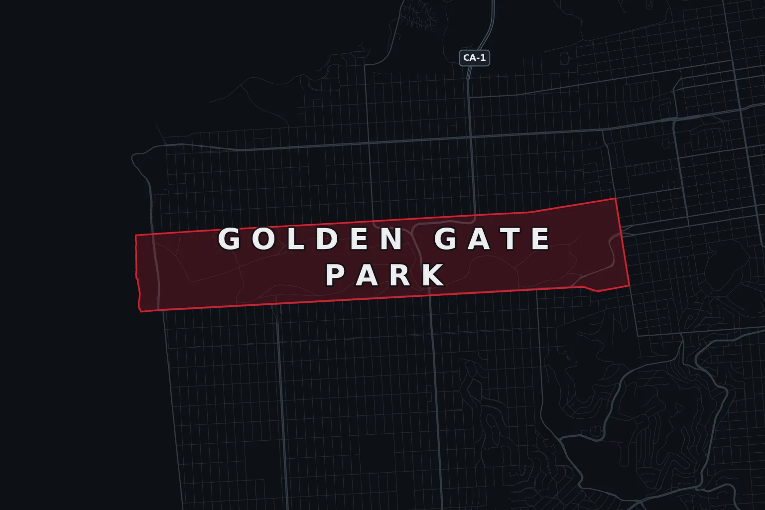 Stylized map of Golden Gate Park, San Francisco, with the AMB Protective Services coverage area highlighted