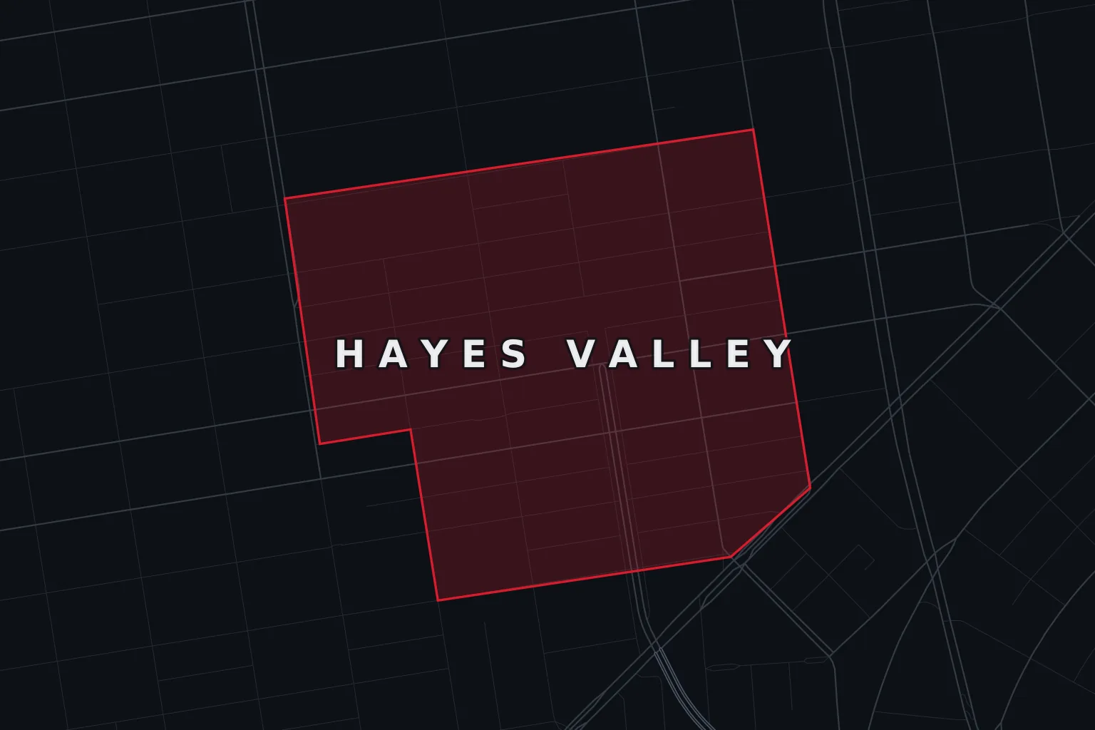 Stylized map of Hayes Valley, San Francisco, with the AMB Protective Services coverage area highlighted