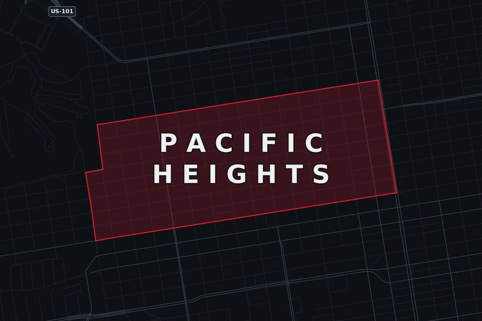 Stylized map of Pacific Heights, San Francisco, with the AMB Protective Services coverage area highlighted