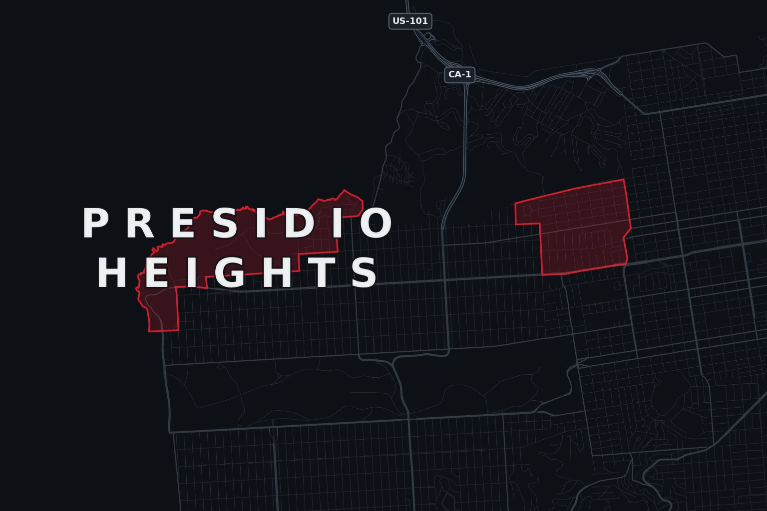Stylized map of Presidio Heights & Seacliff, San Francisco, with the AMB Protective Services coverage area highlighted