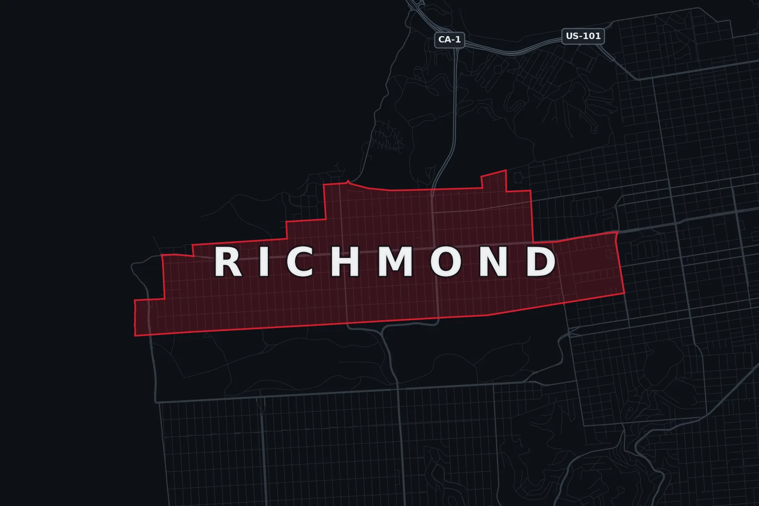Stylized map of Richmond District, San Francisco, with the AMB Protective Services coverage area highlighted