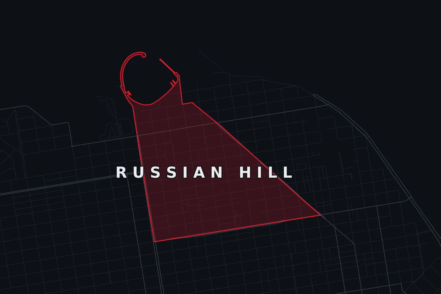 Stylized map of Russian Hill, San Francisco, with the AMB Protective Services coverage area highlighted