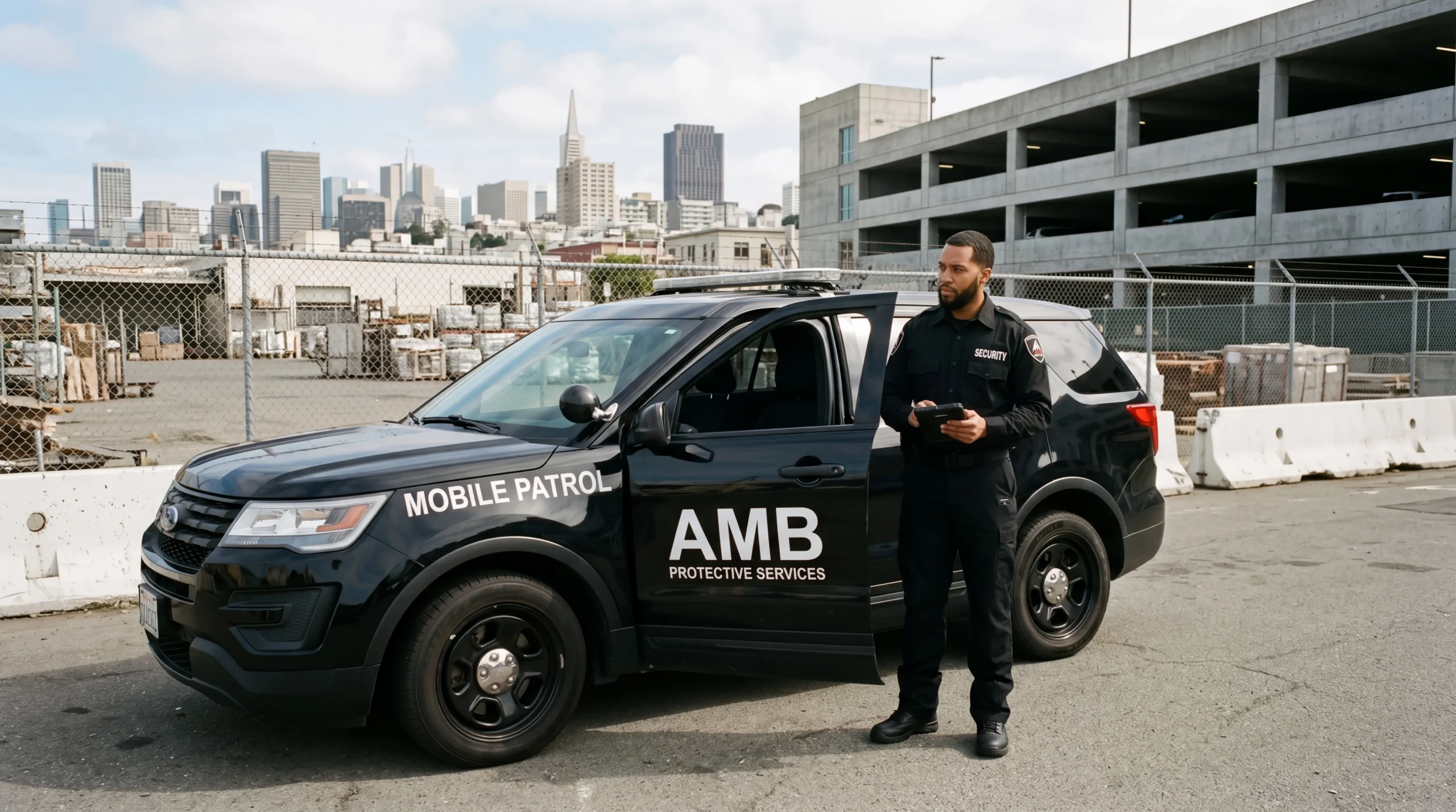 AMB stationary security guard at San Francisco corporate building entrance